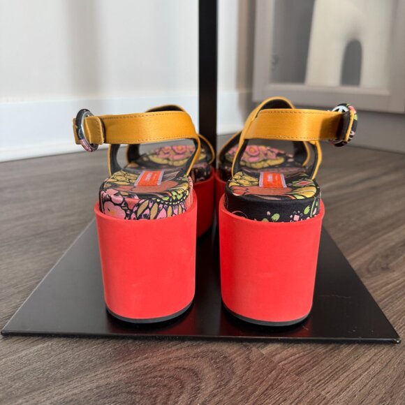 La Double J Crisscross Slingback Sandals Vibrant Yellow Red Platform Open Toe 38 - Picture 6 of 7